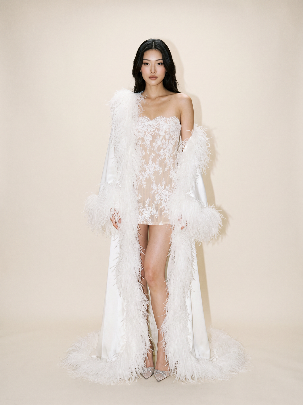 Satin Feather Jacket Front