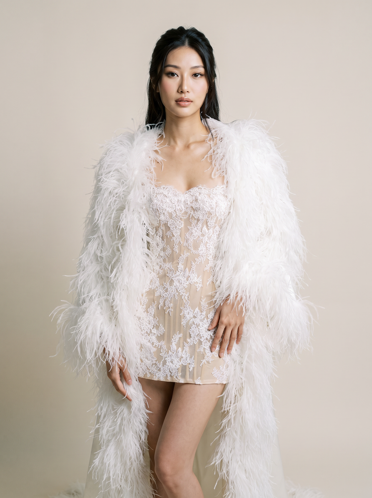 Satin Feather Jacket Front Detail