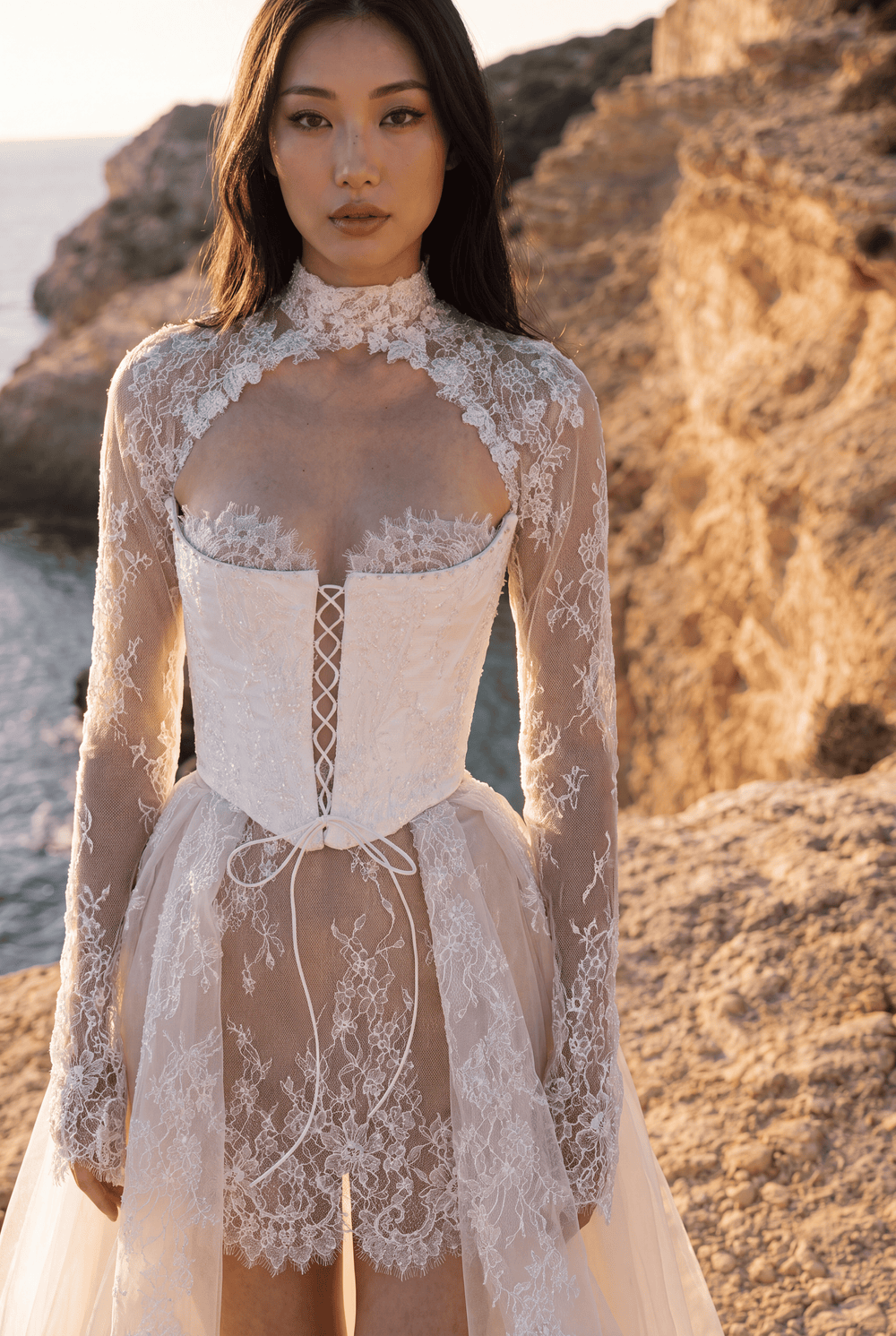 Satin and Lace Corset Top with Lace Bolero