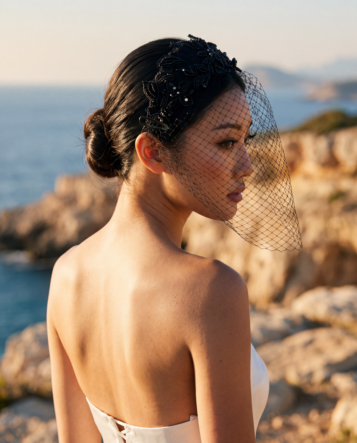 Black Net Headpiece