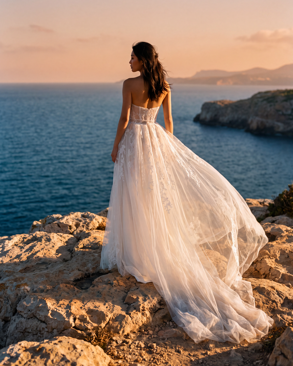Lace Tulle Detachable Train